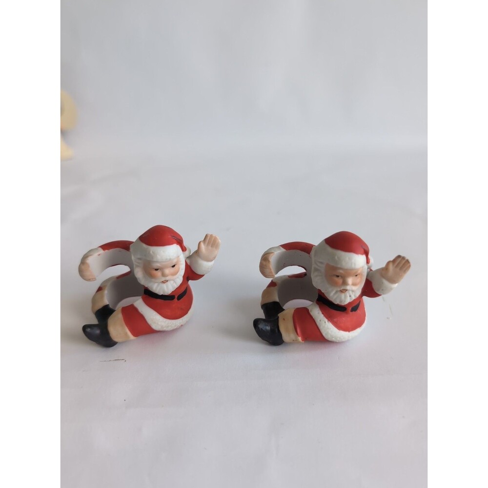 Vintage Ceramic Christmas Santa Candle Taper Huggers Climber Figurine Set Of 2